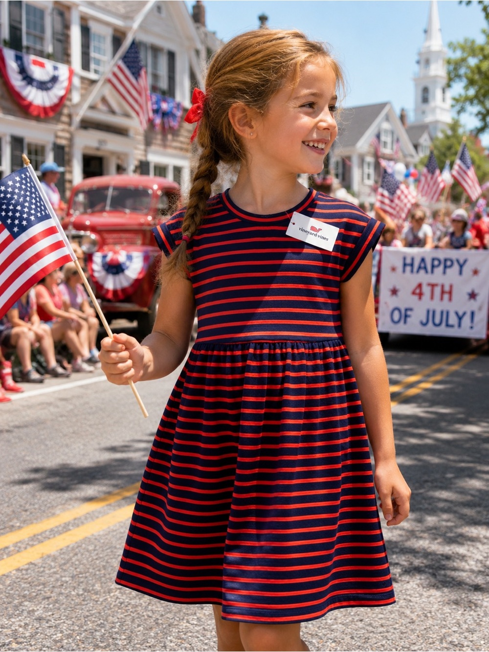 Vineyard Vines Girls Navy Red Striped Dress NWT Size 7-8 Coastal Prep 🧨🇺🇸